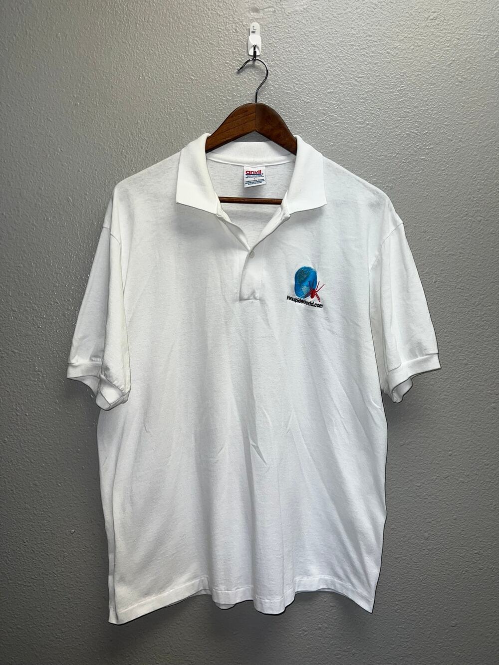 Vintage Spider World Polo Shirt Spider . Com Logo White Anvil Top Tee 90s Large